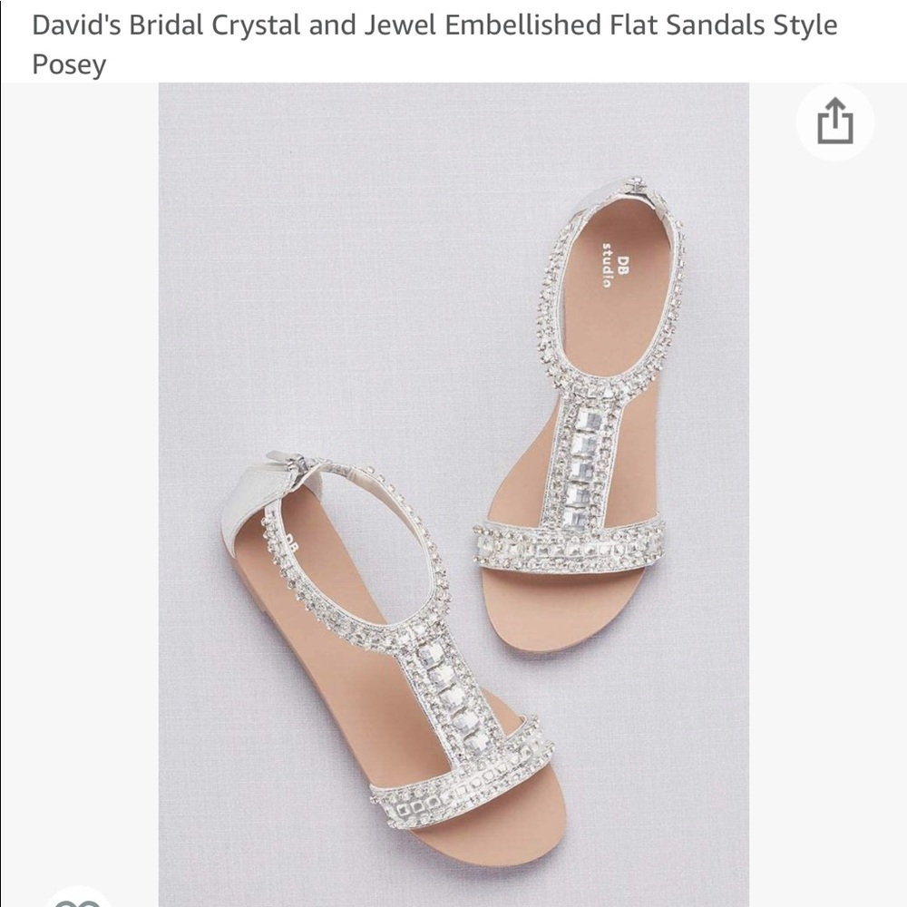 David's Bridal Crystal and Jewel Embellished Flat Sandals Style Posey